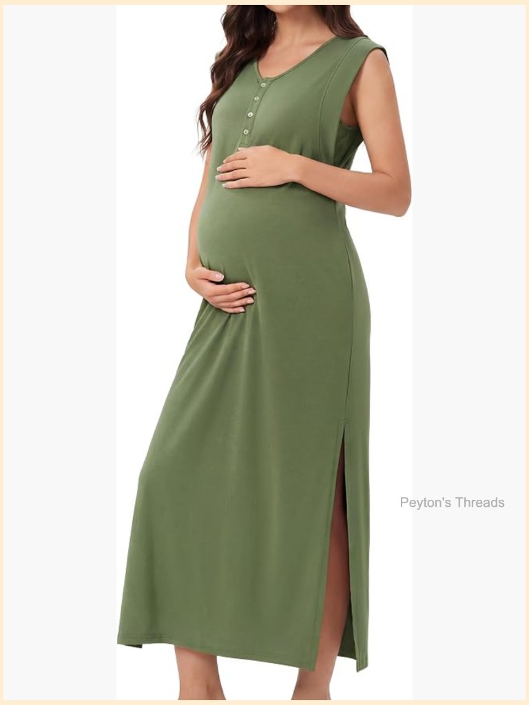 Anti-Wrinkle Airy Layer Maternity Dress V Neck Split Midi Nursing Dress With
